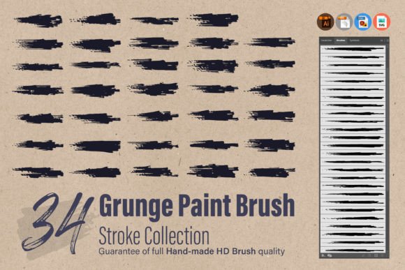 34 Grunge Ink Paint Brush Stroke Set Graphics for Decorative Elements