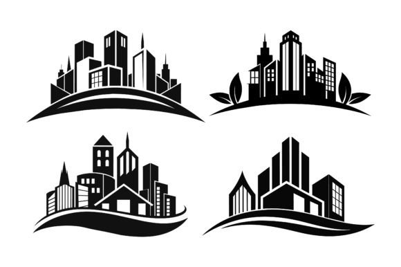 Abstract Buildings Black Silhouette Logo