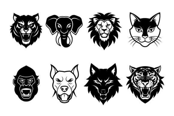 Angry Animal Head Silhouette Bundle Graphics for Print Materials Mockups