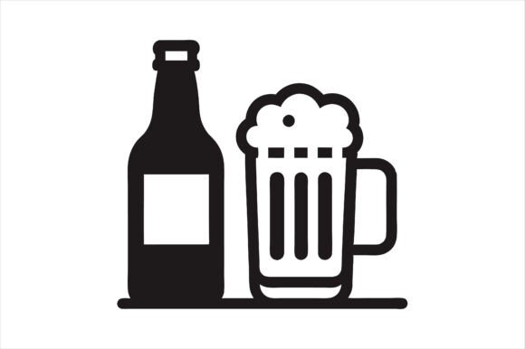 Beer Glass and Bottle Silhouette Icon Graphics