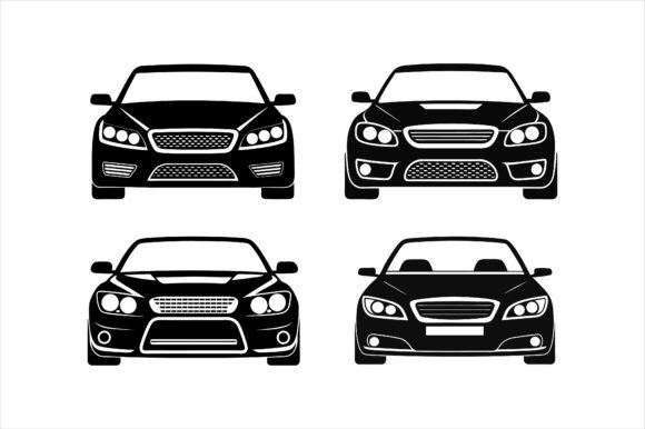Car Front View Silhouette Icon Bundle