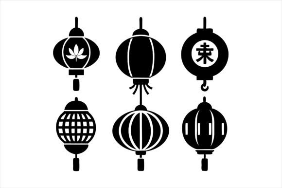 Chinese Lantern New Year Icon Bundle Graphics for Print Materials Mockups