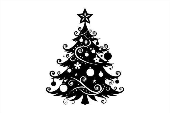 Christmas Tree Icon Silhouette Vector Graphics for Print Materials Mockups