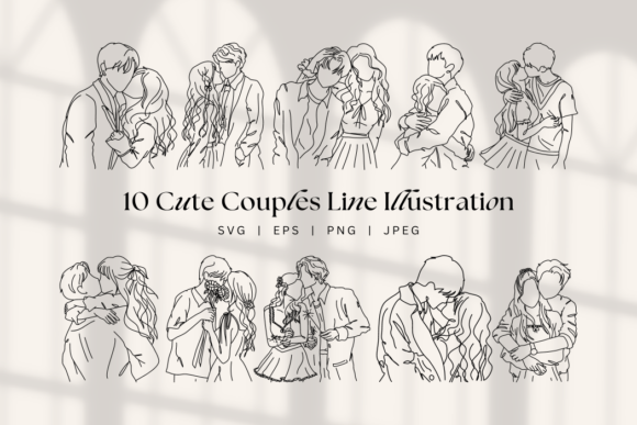 Cute Couples Line Art Graphics for Valentine’s Day