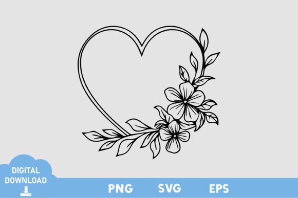 Floral Heart Black White Design Graphics