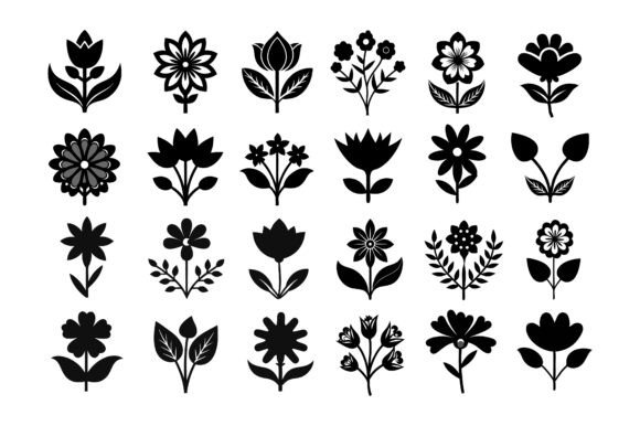Floral Icon Silhouette Vector Bundle Graphics for Print Materials Mockups