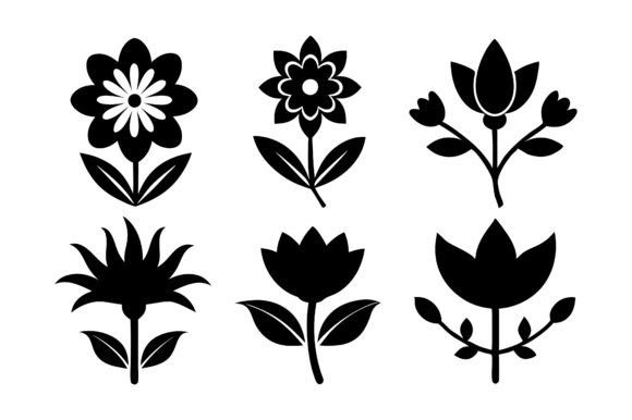 Floral Icons Silhouette Vector Bundle Graphics