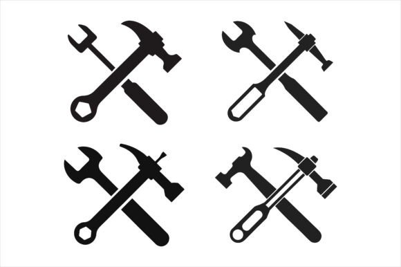 Hammer Wrench Silhouette Icon Bundle Graphics for Print Materials Mockups