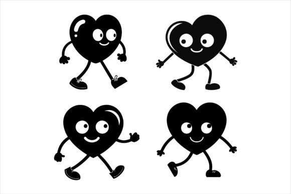 Heart Character Walking Vector Bundle Graphics