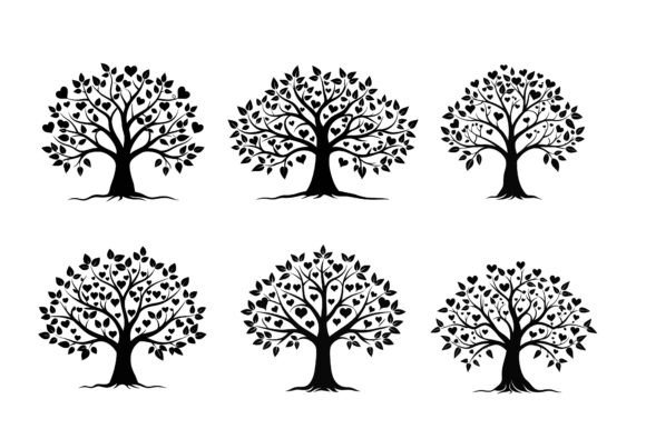 Heart Leaf Tree Silhouette Vector Bundle for Print Graphics