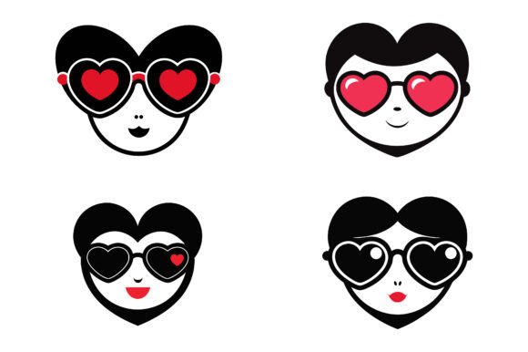Heart Sunglasses Face Silhouette Bundle