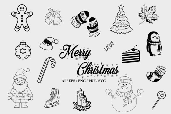Merry Christmas Black White Cute Design Graphics