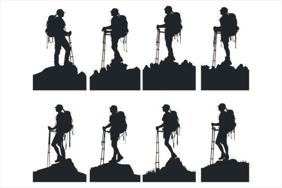 Mountain Hiking Vector Silhouette: A Graphic Asset for Print Templates