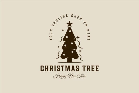 Pine Tree Christmas Logo Vector Vintage Graphics