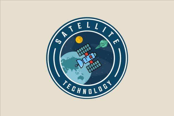 Satellite at Outer Space Logo Graphics
