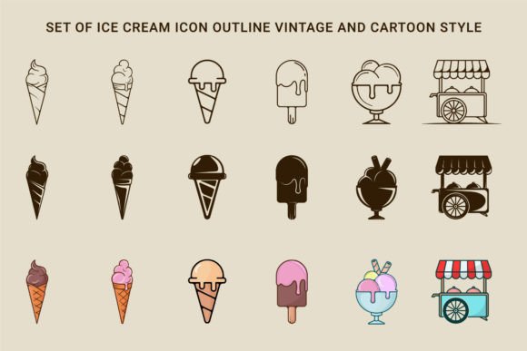 Set of Ice Cream Icon Vector Design