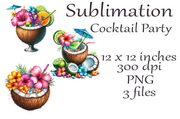 Sublimation Watercolor Cocktail Party Graphics