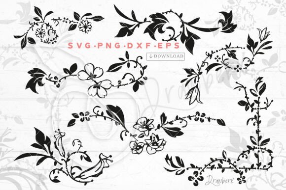Vine Flower Border, Floral Swirl Svg Cut Graphics