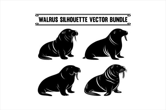Walrus Silhouette Icon Vector Bundle Graphics for Print Materials Mockups